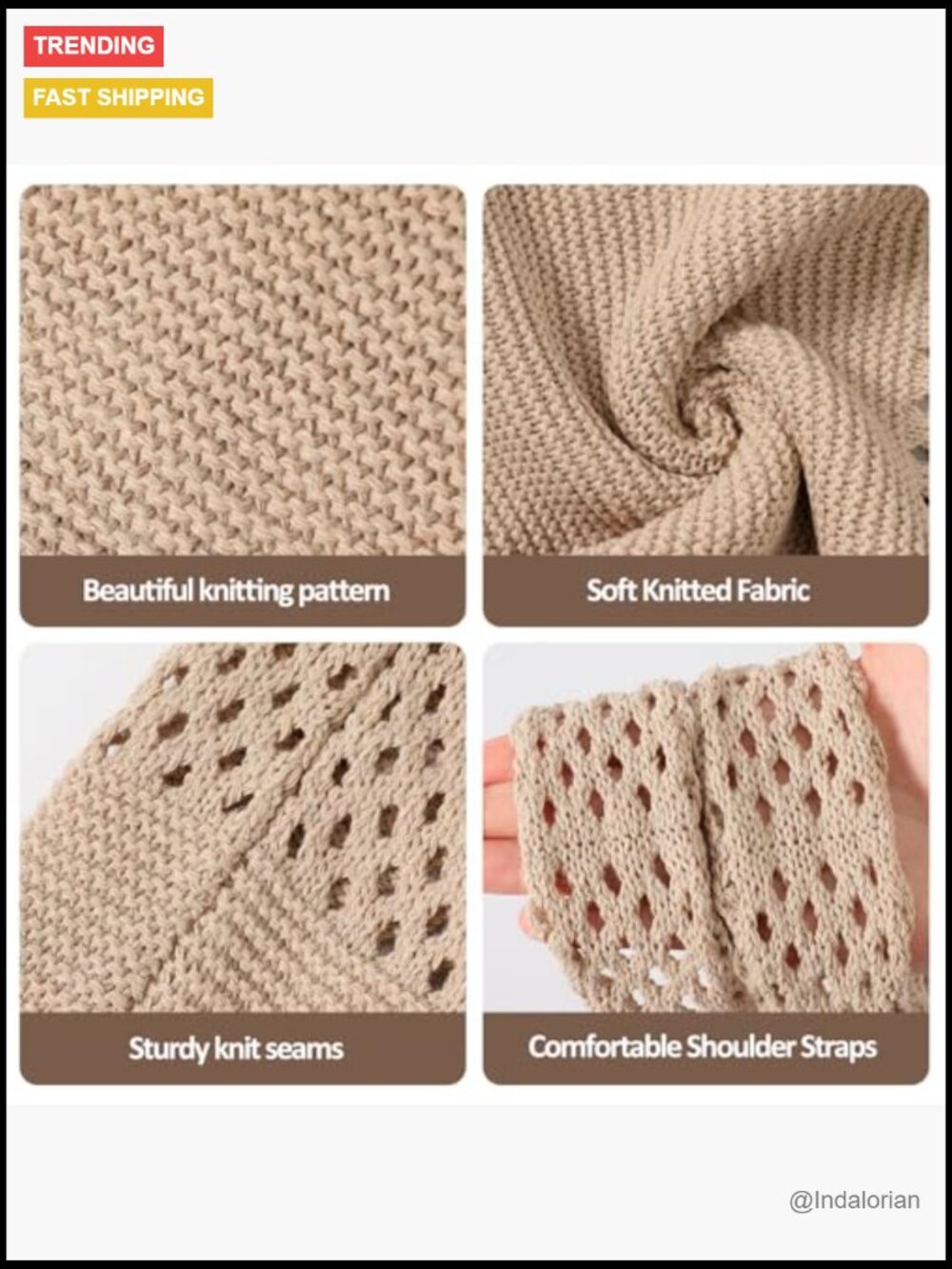 Crochet Mesh Beach Tote Bag, Lightweight Shoulder Bag for Women, Summer - Picture 6 of 7